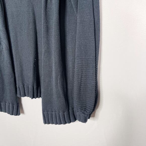 Hem & Thread M Teal Blue Green Chunky Knit Open Front Cardigan Sweater Textured - Picture 4 of 8